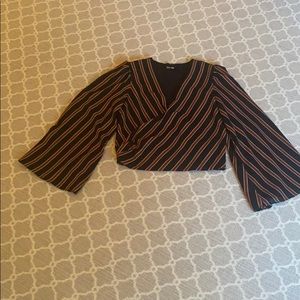 Do-Be Medium Striped Blouse with Trumpet Sleeves
